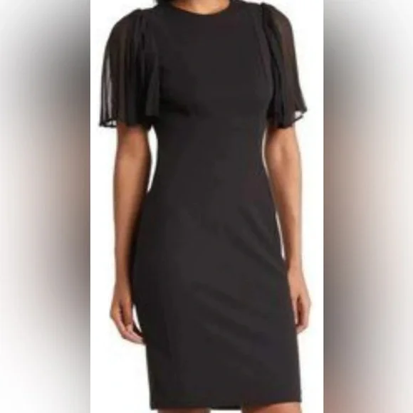 Calvin Klein women’s black sheath dress with flutter sleeve size medium - Picture 11 of 12